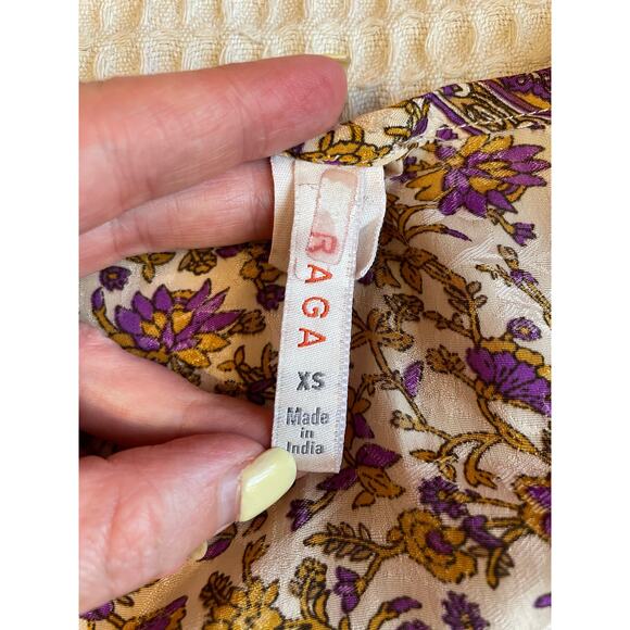 RAGA Bohemian Slit Sleeve Cold Shoulder Gold & Purple Floral Mini Dress Size XS - Picture 8 of 16